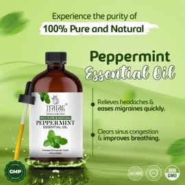 Tratak Organics Peppermint Piperita Essential Oil – 4 Fl Oz – 100% Natural Piperita Oil - for Diffuser, Hair Care, Face, Skin Care, Aromatherapy, Scalp and Body Massage, Soap and Candle Making