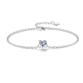 Bo&Pao Women's Heart Bracelet with Zirconia in Sterling Silver 925, Bracelet Girls with Heart Shape Stone, 21 cm, Adjustable, Sterling Silver, Cubic Zirconia