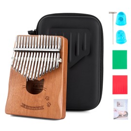 CONJURER Kalimba 17 Key Thumb Piano with Protection Case, Portable Mbira Mini Finger Piano Includes Sheet Music for Kids Adults Beginners, Wood mobile Musical Instrument Gift, Coffee Cat