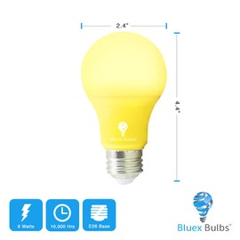 Bluex Bulbs 2 Pack BlueX LED A19 Yellow Light Bulb - 9W (60Watt Equivalent) - E26 Base LED Bulb, Party Decoration, Porch, Home Lighting, Holiday Lighting, Decorative Illumination