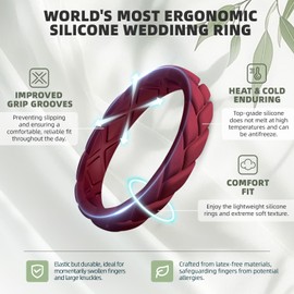 Egnaro Leaves Silicone Engagement Rings For Her, Womens Breathable Rubber Wedding Bands, Thin Bridal Jewelry Set For Gym Workout