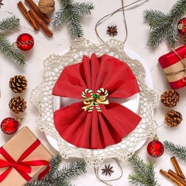 Gold Christmas Napkin Rings Holder Set of 8 Candy Canes Thanksgiving Holiday Winter Tangcii Napkin Ring Bulk for Christmas Dinner Dinning Table Napkins Decorations (Candy Canes)