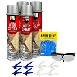 Great Stuff Wide Spray Foam Insulation Kit – Closed Cell Polyurethane Expanding Sealant for Indoor & Outdoor Use – 4 Pack, 18 oz Cans with Nozzles, Gloves, Safety Glasses