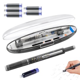 Protectivemethod Fountain Pen Retractable 0.38mm, Blue&black Ink Transparent Barrel Includes 5 Refillable Ink Cartridges, Clictek Fountain Pen Set, for Smooth Writing No Leaking (Black(Blue))