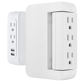 GE Pro Side-Access Swivel Surge Protector, 5-Outlet Wall Tap with 2 USB Ports, 3 Prong, Charging Station, 560 Joules, White, 2 Pack, 55246