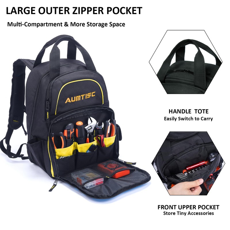 AUMTISC Tool Bag Backpack for Men, Heavy-Duty Tools Storage Organizer
