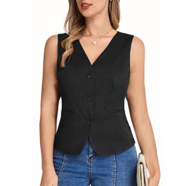 Belle Poque Black Vest Women Suit Vest V Neck Sleeveless Suit Waistcoat Jacket (Black, M)