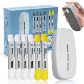 MAKUANG Replaceable Spray Eraser with 1 Extra Microfiber Pad, Non-Magnetic Dry Erase Eraser with Free 6 Liquid Chalk Markers(4 White,2 Yellow),Whiteboard Eraser for Dry Erase Board,Glass Board Eraser