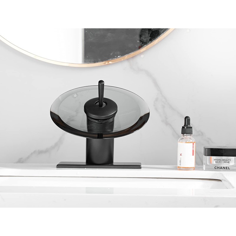 Bathroom Faucet Black Glass Spout Waterfall Single Handle One Hole