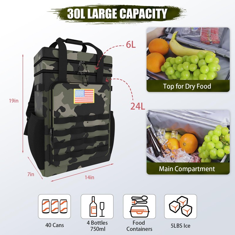 Tactical Backpack Cooler, AYAMAYA Leakproof 40 Cans Soft Cooler Backpack
