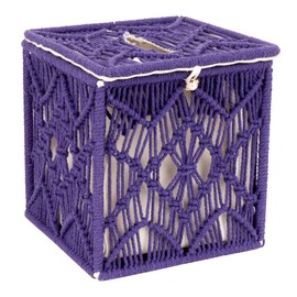 Lavender Purple Macrame Tissue Box Cover Square Shape, Braided Rope Boho Style Tissue Box Storage Holder Coastal Decor for Women