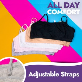 Popular Cotton Girls Training Bra - Crop Cami Training Bras for Girls w Adjustable Straps. Bra Pack 4 PK Vneck Neu 10/12