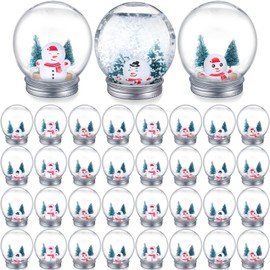 Jerify 32 Set Christmas Clear Snow Globes Kit Plastic Water Globe with Screw Off Cap Artificial Christmas Trees Small Snowman Snowflakes for Ornaments DIY Crafts Fillable Snow Globes Home Decoration