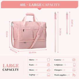Maelstrom Gym Bag for Women,40L Travel Duffel Bag with Shoes Compartment and Wet Pocket,Waterproof Carry On Weekender Bag,Sport Gym Tote Bags Swimming Yoga, Hospital Holdalls-Pink