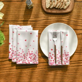 Horaldaily Valentine Cloth Napkins 18 x 18 Inch, Seasonal Pink Love Trees Party Dinner Decoration Washable Napkins Set of 4