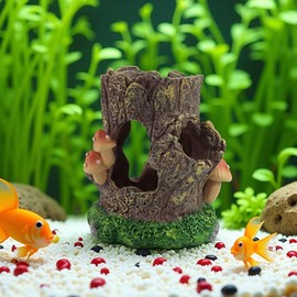 TB TIBAG Fish Tank Decorations Aquarium Decor - Small Fish Cave Aquarium Accessories Stump House Hideout, Resin Fish Tank Cave Betta Goldfish Hideout