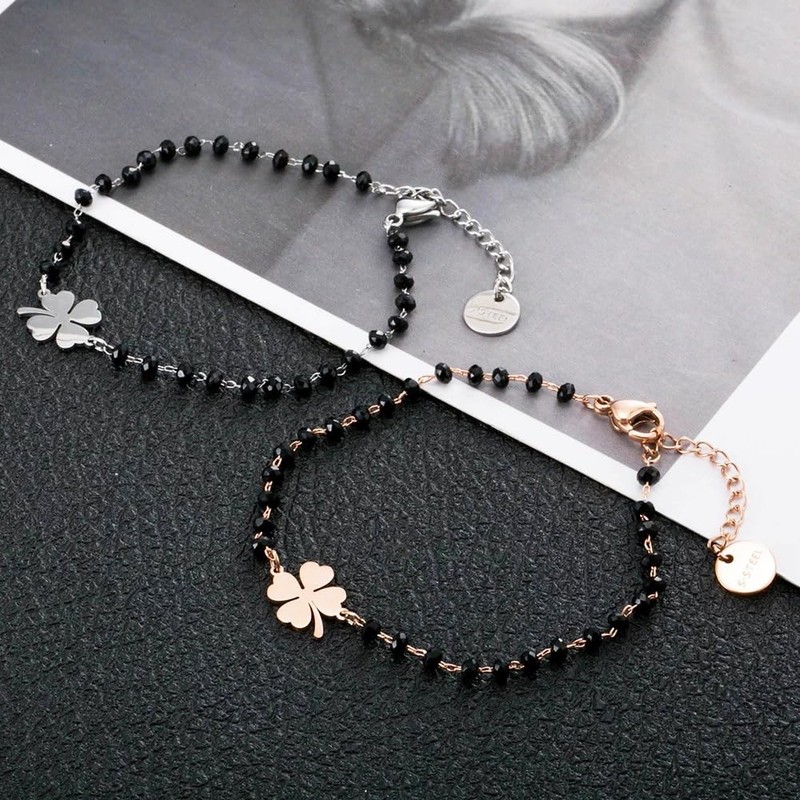 Dtja Clover Ball Beads Bracelet for Women Stainless Steel Luck