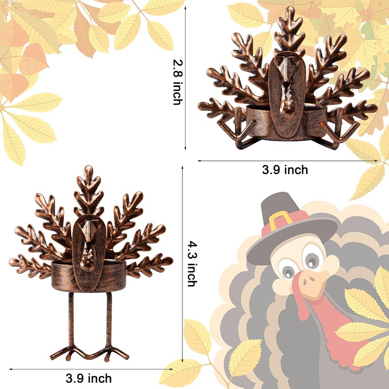 FORUP 12 Pack Metal Turkey Tea Light Candle Holders, Thanksgiving