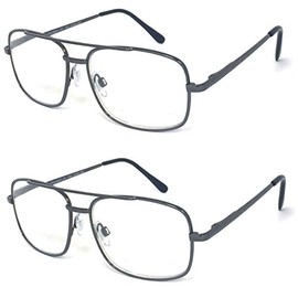 V.W.E. 2 Pairs Metal Frame Aviator No Line Progressive Clear Lens Spring Hinge Reading Glasses (Gunmetal, 1.75)