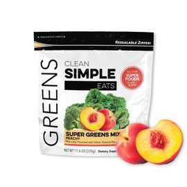 Clean Simple Eats Super Greens Powder, polvo de verduras con sabor natural con clorella, espirulina, superalimentos y fibra prebiótica, sin ingredientes artificiales, sin gluten.