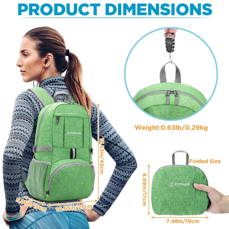 ZOMAKE 25L Foldable Backpack - Lightweight Folding Backpacks Packable Hiking