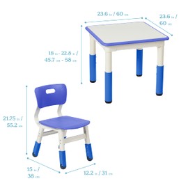 ECR4Kids Dry-Erase Square Activity Table with 2 Chairs, Adjustable, Kids Furniture, Blue, 3-Piece