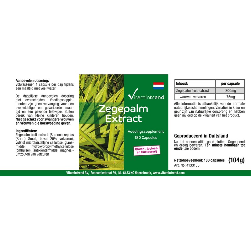 Saw Palmetto Extract 300 mg - 180 Capsules - Vegan