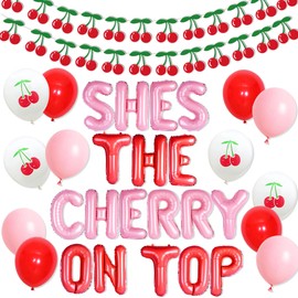 She's The Cherry on Top Baby Shower Balloons for Girl Cherry Theme Coquette Bridal Shower Decorations Cherry Bride to Be Engagement Party Decor