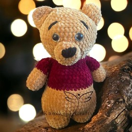 Hand Crocheted Teddy Bear - Bears: Honey bear is made with a red and gold/yellow yarn