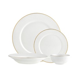 Godinger Dinnerware with Dinner Plate, Salad/Appetizer Plate, Pasta Plate and Small Bowl, Gold Rim,16 Piece Set