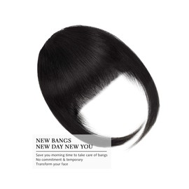 PARXITN Pony Hair Clip in Bangs Human Hair Extensions Flat Face Fringe Bangs Human Hair Pieces for Women Black