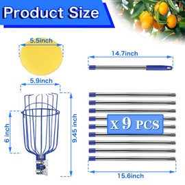 13 FT Fruit Picker Pole Adjustable Fruits Picker Tool [35-150''] Fruit Picking for Apples Avocados Orange Fruit Catcher Equipment Fruit Picker Basket with Extension Stainless Steel Pole