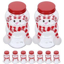 MAGICLULU 10pcs Snowman Plastic Juice Bottles with Lid and Scarves Clear Christmas Candy Jars Empty Reusable Water Bottles for Smoothies Milk Beverages 500ml