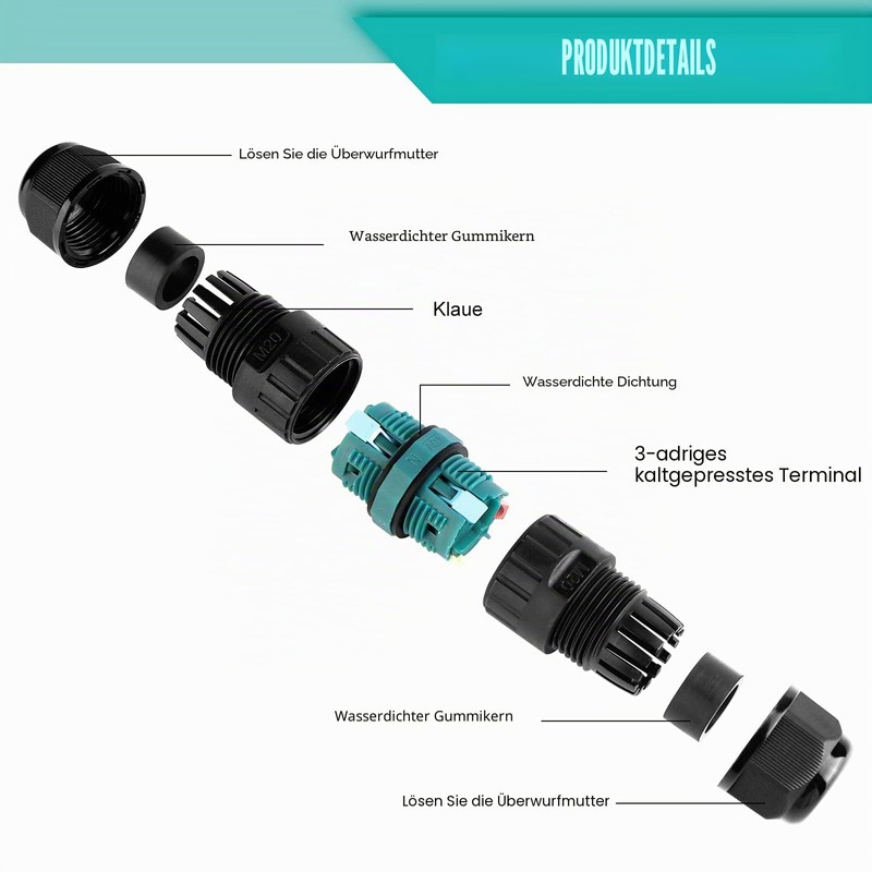 Cable Connector Waterproof IP68 - Cable Connector Waterproof 3-Pin Earth
