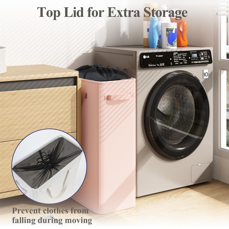 Optish 50L Pink Slim Laundry Hamper, Narrow Laundry Basket with