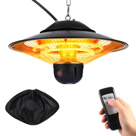Glooglitter 1500w Ceiling Mounted Outdoor Heaters Electric Hanging Infrared Patio Heater with Remote Control, Dust Cover and Adjustable Chain, 3 Adjustable Modes for Garage, Gazebo, Balcony, Courtyard