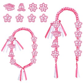 BOXOB 9pcs Graduation Leis Set, Class of 2025 Graduation Neck Garland Braided Necklace Star Flower Ribbon Lei Decorations Grad Gifts for High School & College Ceremony Party (Pink White)