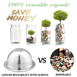 CAPMESSO Coffee Capsule, Reusable Vertuoline Pod Refillable Vertuo Capsules Stainless Steel Compatible with Nespresso Vertuoline GCA1 and Delonghi ENV135 (2.5OZ(Small Cup)+10 Silicone Rings)