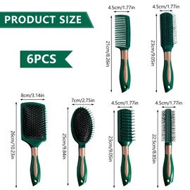 Bekecidi 6 Pieces Airbag Hair Brush Set:Anti-Static Massage Comb, Oval Airbag Comb, Detangling Curling Comb, Hair Brush Set for Women Men Kids (Green)