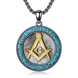 YYmqmq Masonic Gifts for Men 925 Sterling Silver Masonic Necklace Black Turquoise Pendant Freemason Jewelry Gifts for Women