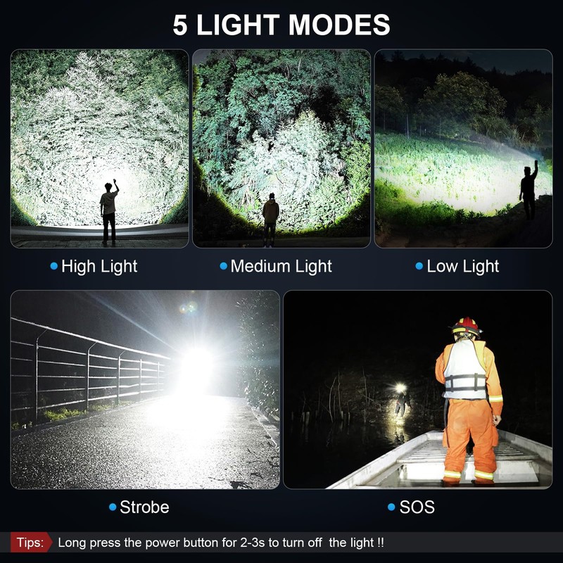 3 Pack Rechargeable Flashlights High Lumens, 990000LM Super Bright LED