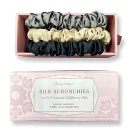 Coleteros de seda | Bandas de pelo de seda de morera de 25 momme hechas a mano | Lazos elásticos para coleta de caballo y accesorios para el cabello (coleteros pequeños (3), Bedrock, Midnight, Champán)