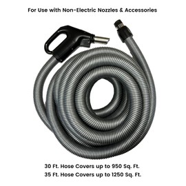 Wessel-Werk Central Vacuum Hose Kit with Floor and Household Vacuum Attachments, Crushproof Hose with On/Off Switch Control