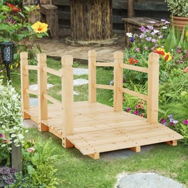 Giantex 5 ft Garden Bridge - Natural Wood Arc Footbridge Walkway with Side Railings, Decorative Wooden Bridge Landscaping for Backyard Farm Garden Creek Pond Decor, Easy to Assemble (Natural)