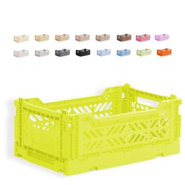 Ay-Kasa The Original Foldable Plastic Storage Container, Foldable Storage Basket, Stackable Boxes, Stackable Storage Folding Box for Kitchen, Toys and Office (Mini, Neon Yellow)