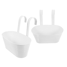 Abaodam 2pcs Metal Iron Hanging Flower Pots for Balcony Railing Planter Rustic Decorative Buckets for Succulents for Outdoor Porch and Garden Decor with Hooks