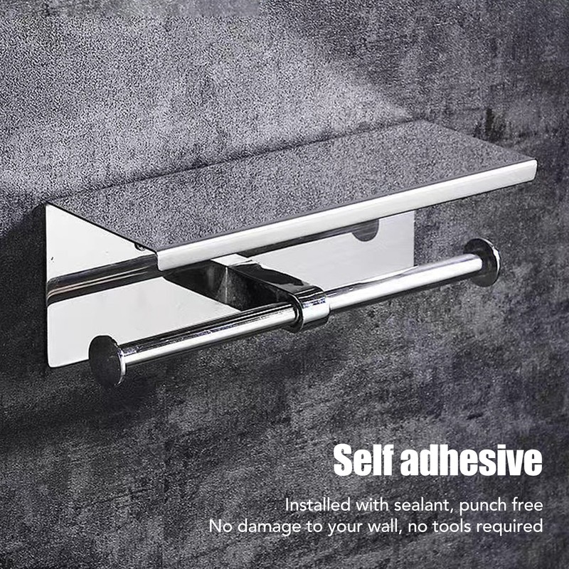 Stainless Steel Toilet Paper Holder with Shelf Self Adhesive Punch