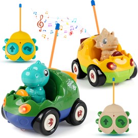 MagicKidz Dinosaur RC Car for Kids - 2-Pack Remote Control Dino Toy Cars for Boys Toddlers Ages 18+ Months, 2 3 4 5 Year Old, Birthday Gifts with Lights and Music