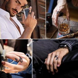 ChainsHouse Ring for Men Vintage Snake Ring with Engraving Retro Statement Finger Ring Gothic Ring with Gift Box for Christmas Valentine's Day, Metal, No Gemstone