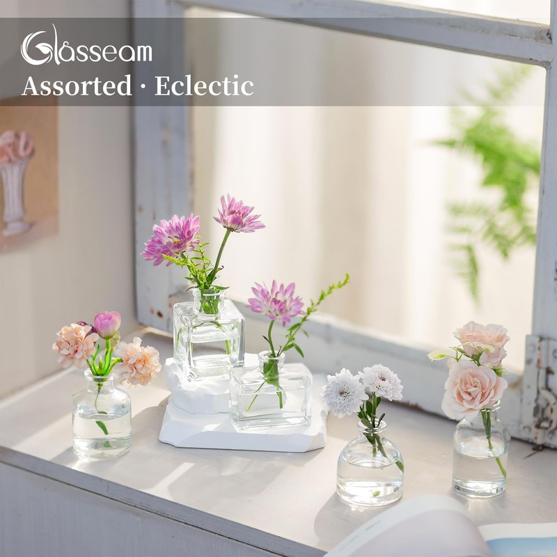 Glasseam Mini Bud Vases for Centerpieces: Clear Small Flower Vase